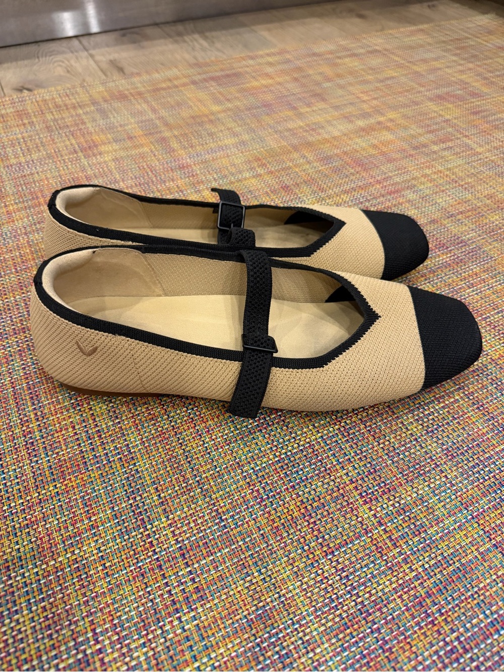 Classic Two-Tone Mary Jane Flats — Beige and Black
